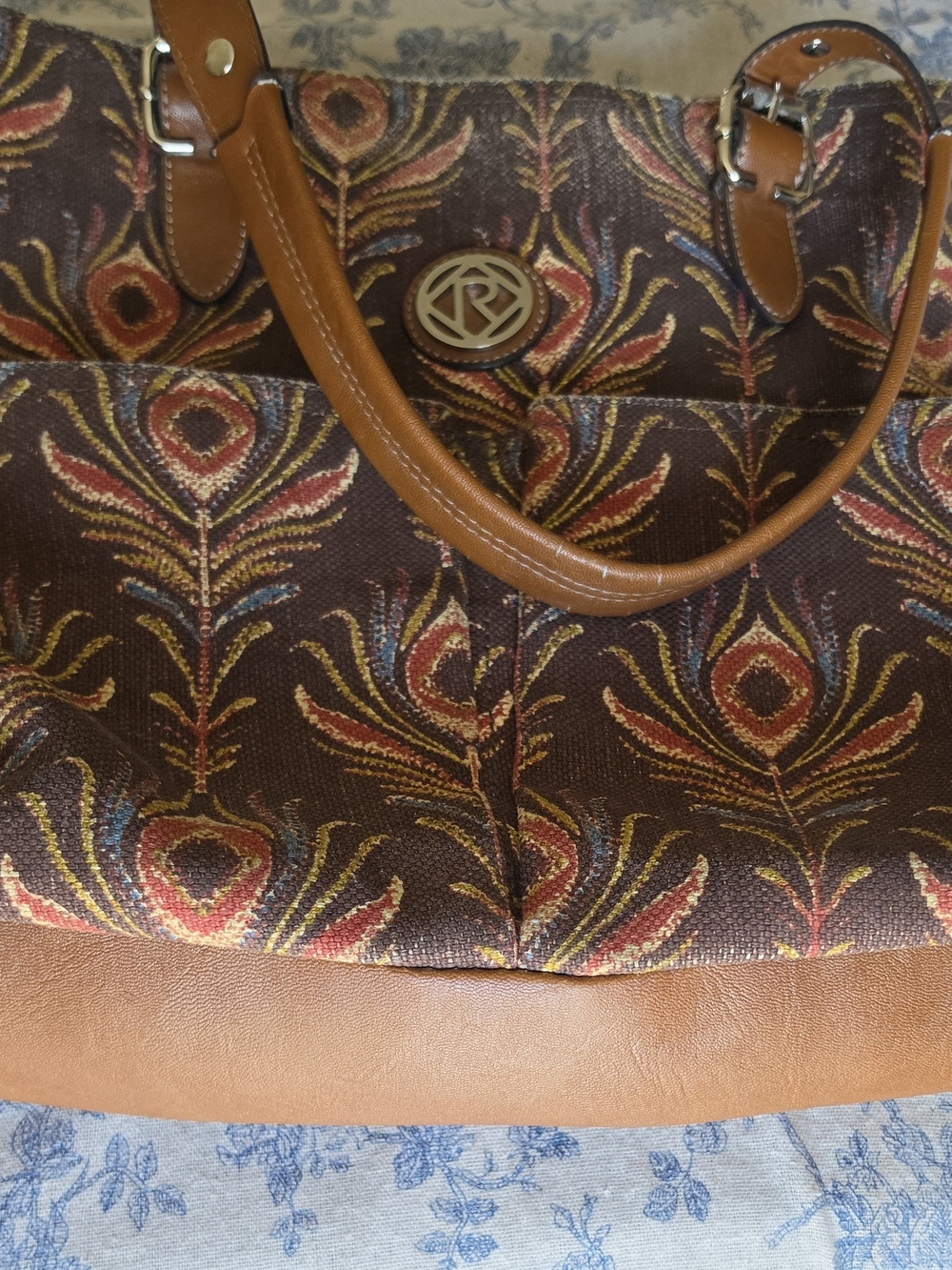 Relic Brown Patterned Satchel with Tan Trim